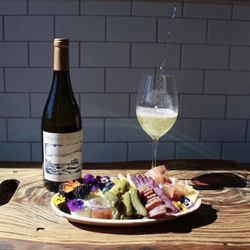 Twin Forks Wine + Provisions - A Date Night cheese plate with Presqu'ile Chardonnay