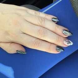 Ruby Nails - Black and white dip Halloween nails pumpkin and spider web