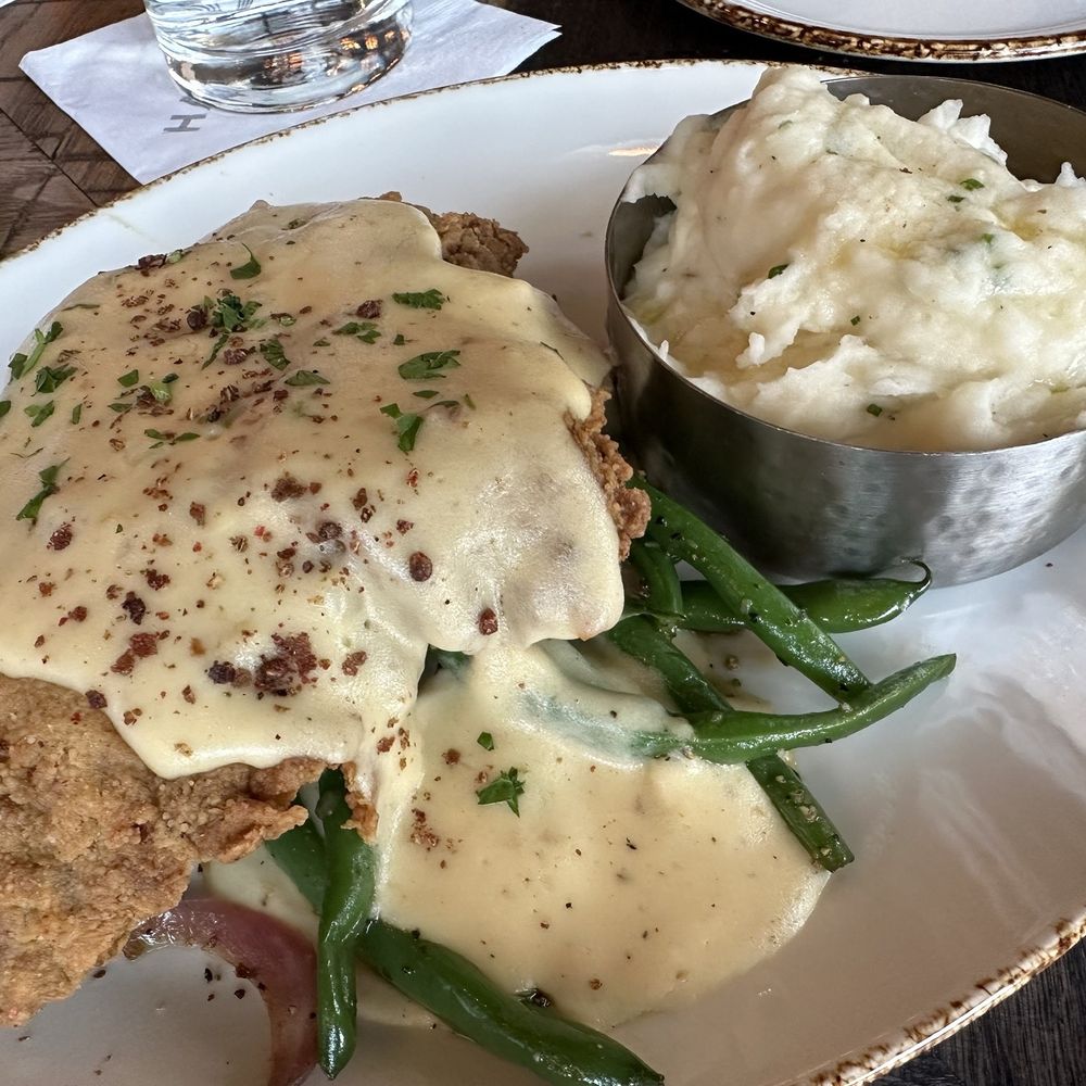Haywire - chicken fried steak with mashed potatoes and green beans - New American Near Me - Houston, Texas Haywire - chicken fried steak with mashed potatoes and green beans - New American Near Me - Houston, Texas
