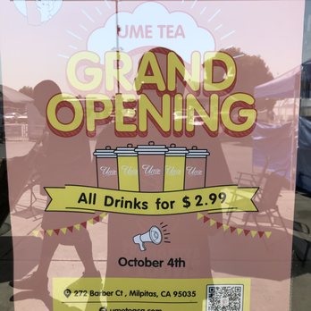 Ume Tea - Grand Opening special -- All Drinks $2.99 each - Bubble Tea Near Me - Milpitas, California Ume Tea - Grand Opening special -- All Drinks $2.99 each - Bubble Tea Near Me - Milpitas, California