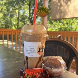 Sunshine's Bakery - Reese's peanut butter latte, red velvet macaron