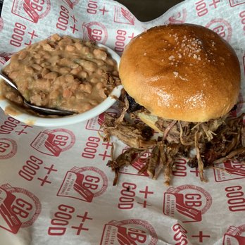 Greenbush Brewing - BBQ brisket sandwich and baked beans - Barbeque Near Me - Sawyer, Michigan