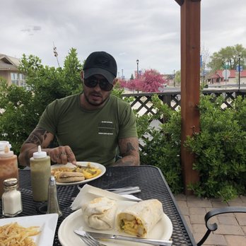 Maine Street Cafe - Patio, Breakfast Burrito (Local Favorite) hash browns, omelette - American Near Me - Fallon, Nevada