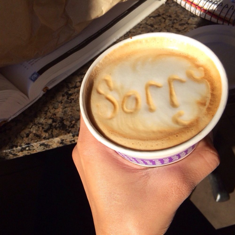 Peet's Coffee - Barista wrote sorry on my latte because it look a few extra minutes. Very cute :) - Coffee & Tea Near Me - San Francisco, California Peet's Coffee - Barista wrote sorry on my latte because it look a few extra minutes. Very cute :) - Coffee & Tea Near Me - San Francisco, California