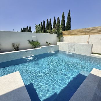 Waterfall Pools - Sheer waterfall with modern design pool - Pool & Hot Tub Service Near Me Waterfall Pools - Sheer waterfall with modern design pool - Pool & Hot Tub Service Near Me
