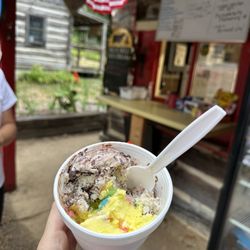 Village Ice Cream Shoppe - Krazy kookie dough and happy tracks double scoop