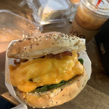 Platform 909 - Bacon, egg, and cheese breakfast bagel - Coffee & Tea Near Me - Chino Hills, California Platform 909 - Bacon, egg, and cheese breakfast bagel - Coffee & Tea Near Me - Chino Hills, California