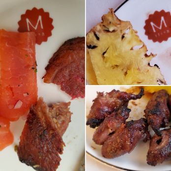 M Grill - Chicken hearts, pineapple, pork rib and smoked salmon - Brazilian Near Me - Los Angeles, California
