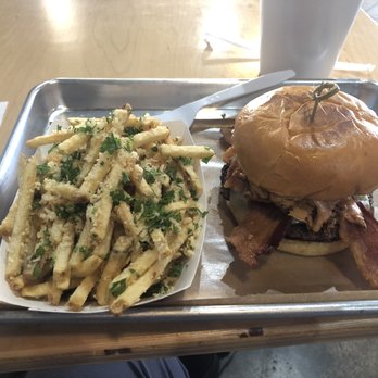 Rockin Rollerz Craft Burger - Rockin Rolla burger with truffle oil fries. - Burgers Near Me - Abilene, Texas Rockin Rollerz Craft Burger - Rockin Rolla burger with truffle oil fries. - Burgers Near Me - Abilene, Texas