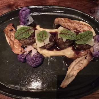 White and Wood - Meatballs: Ribeye, wild boar, foie gras, potato aligot, brassica, king trumpet, jus - Wine Bars Near Me - Greensboro, North Carolina