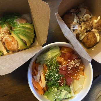 Tonton Sushi - Salmon Sushi Donut, Two Tone Bowl, and Takoyaki (5 pcs) - Sushi Bars Near Me - Eugene, Oregon