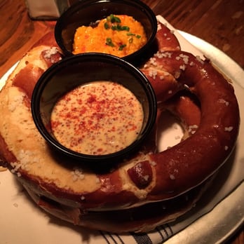 Brick Store Pub - Bavarian pretzel with pimento cheese and spicy mustard - Pubs Near Me - Decatur, Georgia