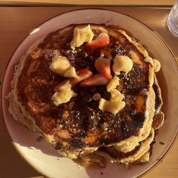 Seaside Grill - The buttermilk pancakes with chocolate chip, bananas, and strawberries. - Burgers Near Me - Vero Beach, Florida