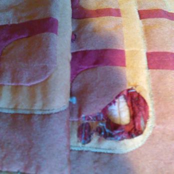 Red Roof Inn - Decades old, cheap, damaged bedspread in a "remodeled" room. - Hotels Near Me - San Dimas, California Red Roof Inn - Decades old, cheap, damaged bedspread in a "remodeled" room. - Hotels Near Me - San Dimas, California