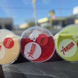 Oolong Milk Tea, Strawberry Hibiscus Tea, Green Thai Milk Tea (left to right)