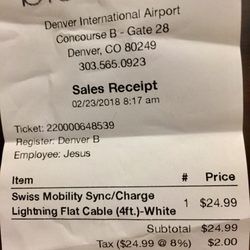 BluWire - iPhone 4 foot charge cord receipt