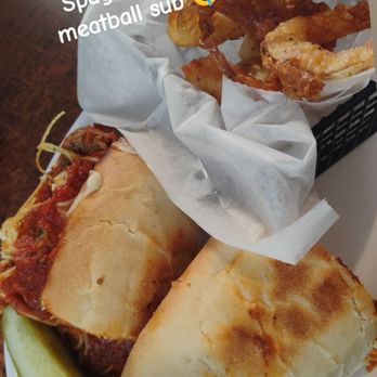 Nowhere Food & Drink - Spaghetti and meatball sub on garlic cheese bread - Chicken Wings Near Me - Arnold, Missouri Nowhere Food & Drink - Spaghetti and meatball sub on garlic cheese bread - Chicken Wings Near Me - Arnold, Missouri