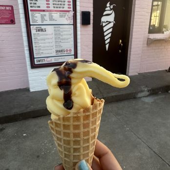 Swirl 66 - Pineapple whip with chocolate in waffle cone - Ice Cream & Frozen Yogurt Near Me - Tulsa, Oklahoma