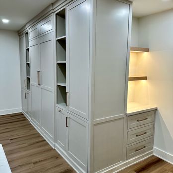 Precision Trim and Carpentry - All maple Murphy bed. Floating shelves feature integrated dimmable LED's - Handyman Near Me Precision Trim and Carpentry - All maple Murphy bed. Floating shelves feature integrated dimmable LED's - Handyman Near Me