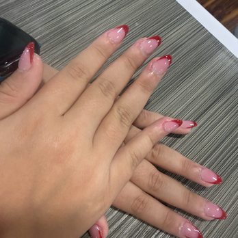 L&T Beauty Bar - Red French tip acrylics full set - Nail Salons Near Me - Gilroy, California