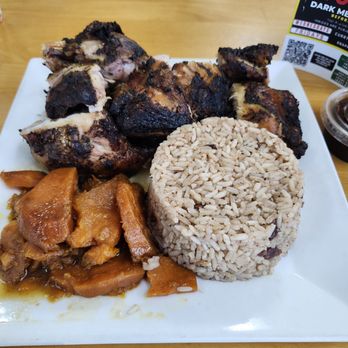 Roland’s Jamaican Chicken - Jerk chicken (dark), Rice, yams, and beef patty - Chicken Shop Near Me - Irving, Texas Roland’s Jamaican Chicken - Jerk chicken (dark), Rice, yams, and beef patty - Chicken Shop Near Me - Irving, Texas