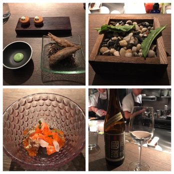 Commis - First 3 bites with Sake pairing. 1. Caramelized onion financier and tempura Anchovy 2. Beef and Sorel 3. Trout, Roe, and Daikon Radish - New American Near Me - Oakland, California Commis - First 3 bites with Sake pairing. 1. Caramelized onion financier and tempura Anchovy 2. Beef and Sorel 3. Trout, Roe, and Daikon Radish - New American Near Me - Oakland, California