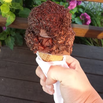 Ice Cream Cafe - gluten free sugar cone with dairy free chocolate ice cream (and chocolate sprinkles) - Ice Cream & Frozen Yogurt Near Me - Orleans, Massachusetts Ice Cream Cafe - gluten free sugar cone with dairy free chocolate ice cream (and chocolate sprinkles) - Ice Cream & Frozen Yogurt Near Me - Orleans, Massachusetts