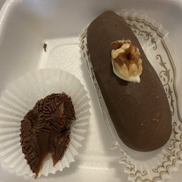 I couldn't wait and had to take a bite of the decadent chocolate ball lol Not pictured Coxinha I couldn't wait and had to take a bite of the decadent chocolate ball lol Not pictured Coxinha