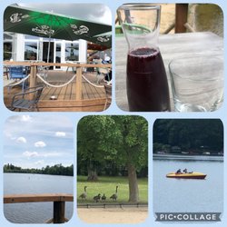 Kreuz & Quer am See - Cherry juice spritzer and the view from the restaurant / Kirschschorle und der Blick vom Restaurant