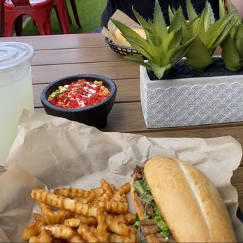 La Plancha - La tejana w/fries. Limonada. Elote. - Mexican Near Me - Austin, Texas