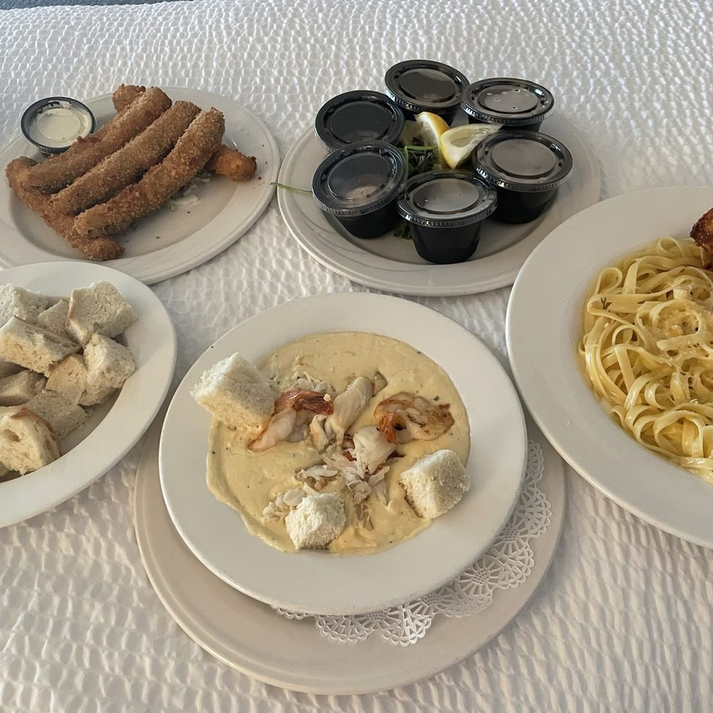 Georgie's Beachside Grill - Deep-Fried Zucchini, Dungeness Crab Fondue, Local Oyster Shooters, Fettuccine Alfredo. - American Near Me - Newport, Oregon Georgie's Beachside Grill - Deep-Fried Zucchini, Dungeness Crab Fondue, Local Oyster Shooters, Fettuccine Alfredo. - American Near Me - Newport, Oregon