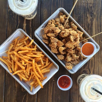 Boba Ave Express - Left to right: Fries (Seasoned), Popcorn Chicken (Seasoning on the side) - Bubble Tea Near Me - Arcadia, California
