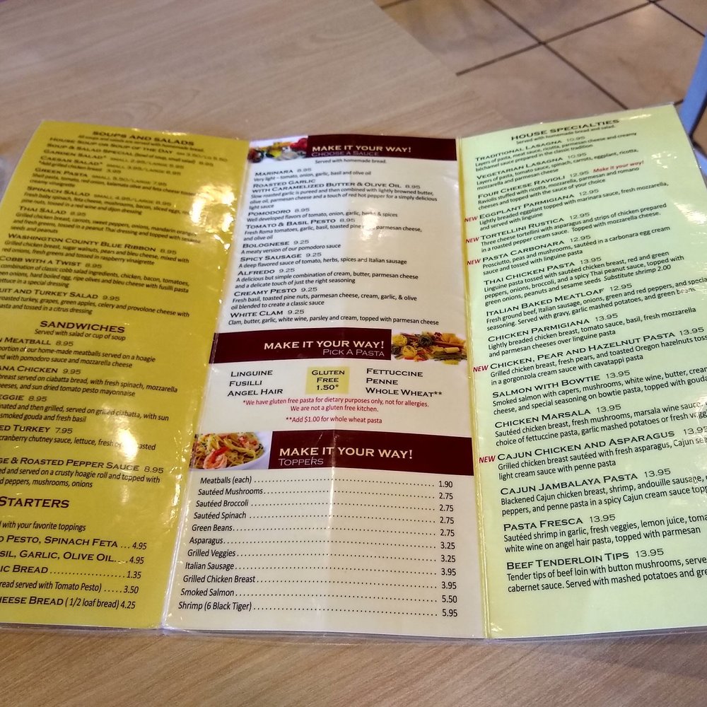 Pasta Pronto - Menu as of 8/20/19 - Italian Near Me - Beaverton, Oregon