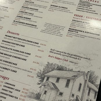 Red's Supper Club - Beautiful menu though not clear that entrees include salad and side. - Restaurants Near Me - Cuba City, Wisconsin Red's Supper Club - Beautiful menu though not clear that entrees include salad and side. - Restaurants Near Me - Cuba City, Wisconsin