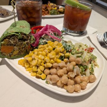 Delta Sky Club - Corn, chickpeas, quinoa wrap, salads, pickled onions and peppers, Coke Zero, Bloody Mary, etc. Delta Sky Club, MIA airport. - Airport Lounges Near Me - Miami, Florida