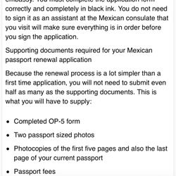 Consulate of Mexico - Example of documents required for passport renewal. Look up what you're needing and a list like the above pictured will appear.