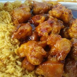 Hop Shing Kitchen - General Tso chicken combination platter with pork fried rice.