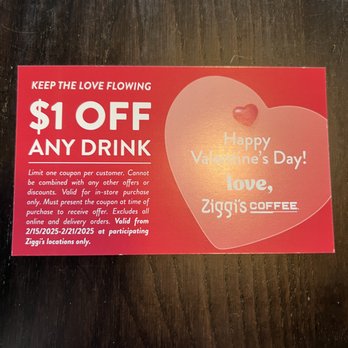 Ziggi's Coffee - Nice coupon to celebrate Valentine's Day. - Coffee & Tea Near Me - Katy, Texas
