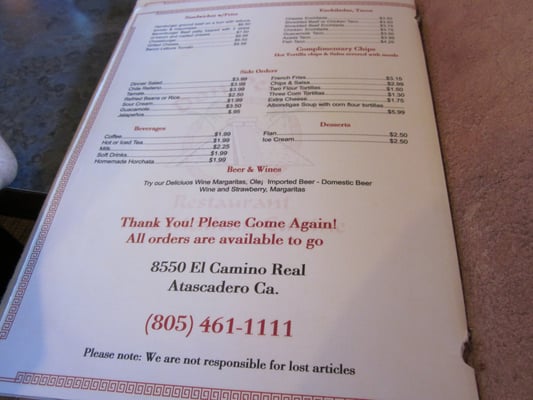 Menu photo 4 Pedro's Mexican Restaurant Atascadero, CA