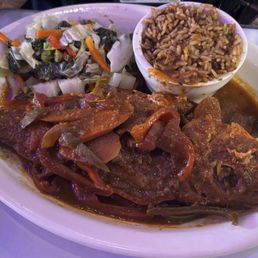 Steamed red snapper, rice/peas, veggies. Steamed red snapper, rice/peas, veggies.
