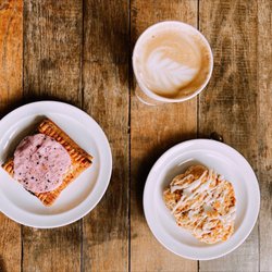 Blackbird Bakery - Cappuccino, blueberry pop tart, butterscotch pastry