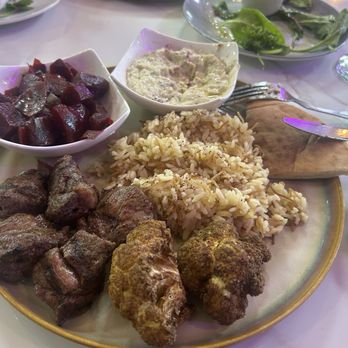 Dvine Mediterranean Experience - Long Beach - Lamb Kebab Plate with mutabal, beet salad and rice - Mediterranean Near Me - Long Beach, California Dvine Mediterranean Experience - Long Beach - Lamb Kebab Plate with mutabal, beet salad and rice - Mediterranean Near Me - Long Beach, California
