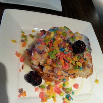 Bosscat Kitchen & Libations - Fruity pebbles french toast with bacon, sweet milk and three whole blackberries - New American Near Me - Irvine, California