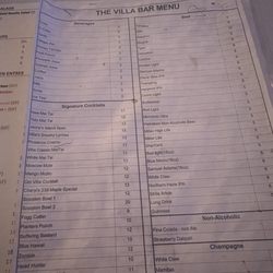 The Villa - Drinks menu