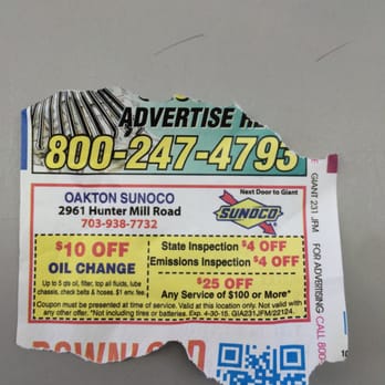 Sunoco - Coupon from the back of a Giant (same shopping center) receipt. - Gas Stations Near Me - Oakton, Virginia