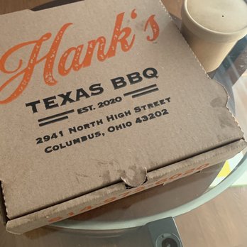 Hank's Texas BBQ - $24 to go "platter" with no ribs small pizza box. - Barbeque Near Me - Columbus, Ohio