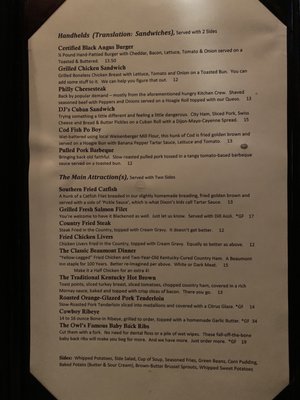 Menu photo 1 Old Owl Tavern Harrodsburg, KY Menu photo 1 Old Owl Tavern Harrodsburg, KY