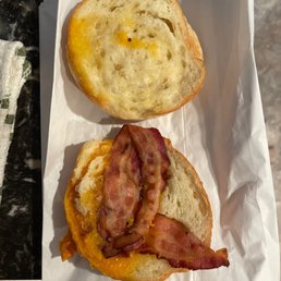 Bread, bacon, very little cheese, and no egg... Bread, bacon, very little cheese, and no egg...
