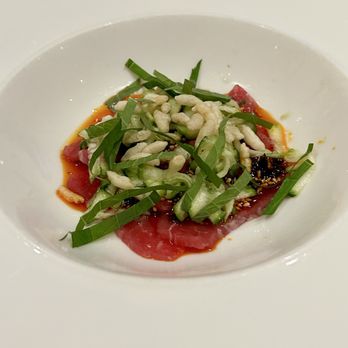 Mooncusser - Beef carpaccio with zucchini, sesame, scallion - Seafood Near Me - Boston, Massachusetts