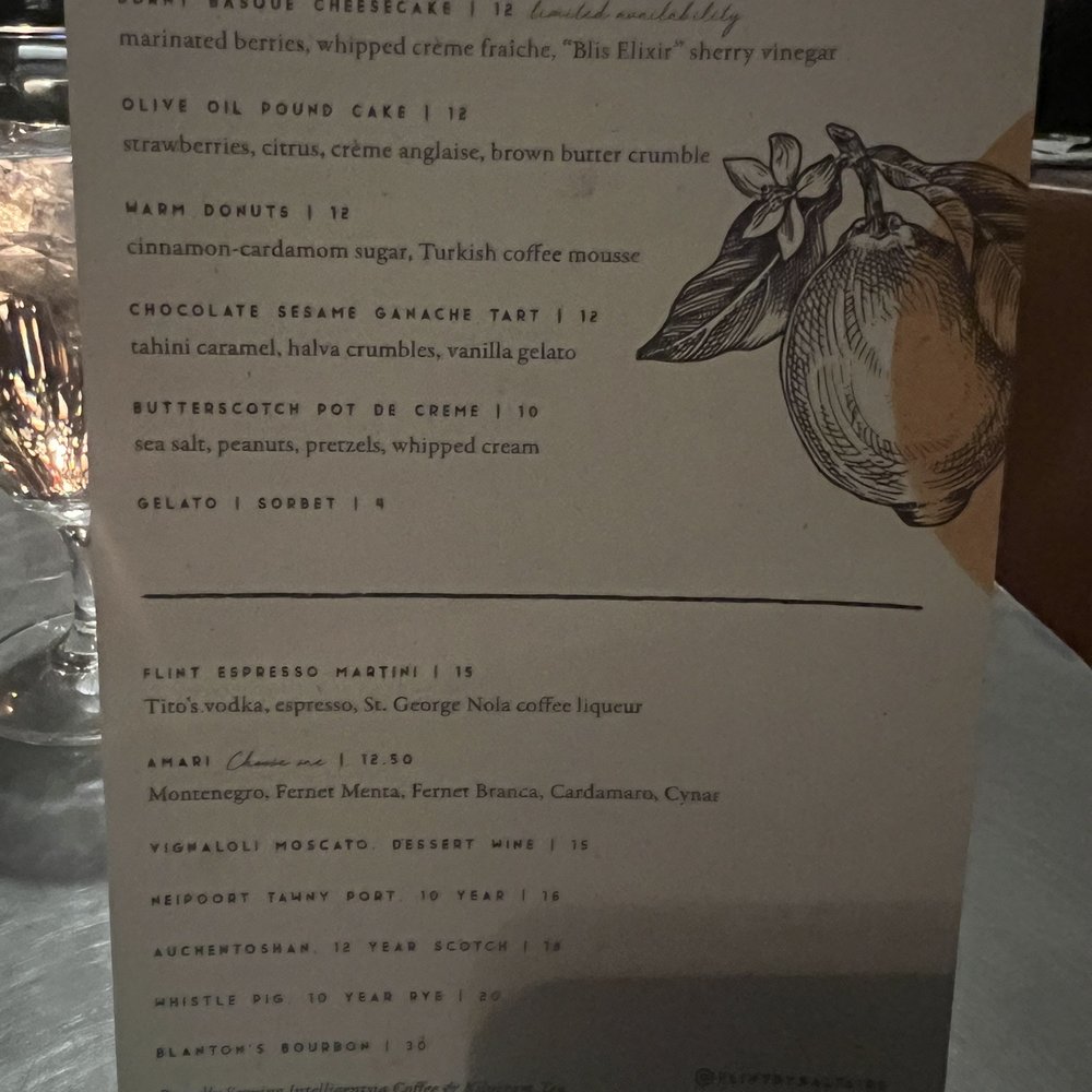 FLINT by Baltaire - Dessert menu - New American Near Me - Phoenix, Arizona FLINT by Baltaire - Dessert menu - New American Near Me - Phoenix, Arizona